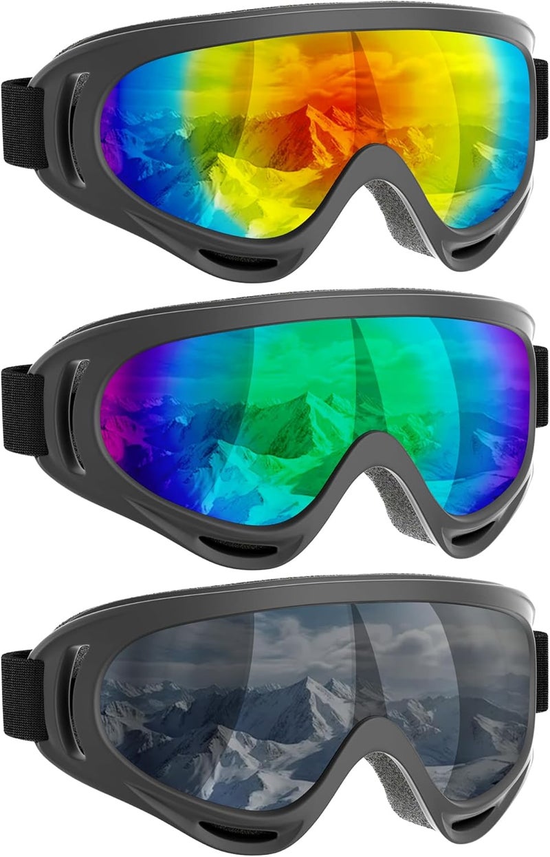 COOLOO 3 Pack Kids Ski Goggles, Anti-fog Snowboard Goggles with UV400 Protection, Snow Goggles for Boys Girls Youth Men Women - Image 1